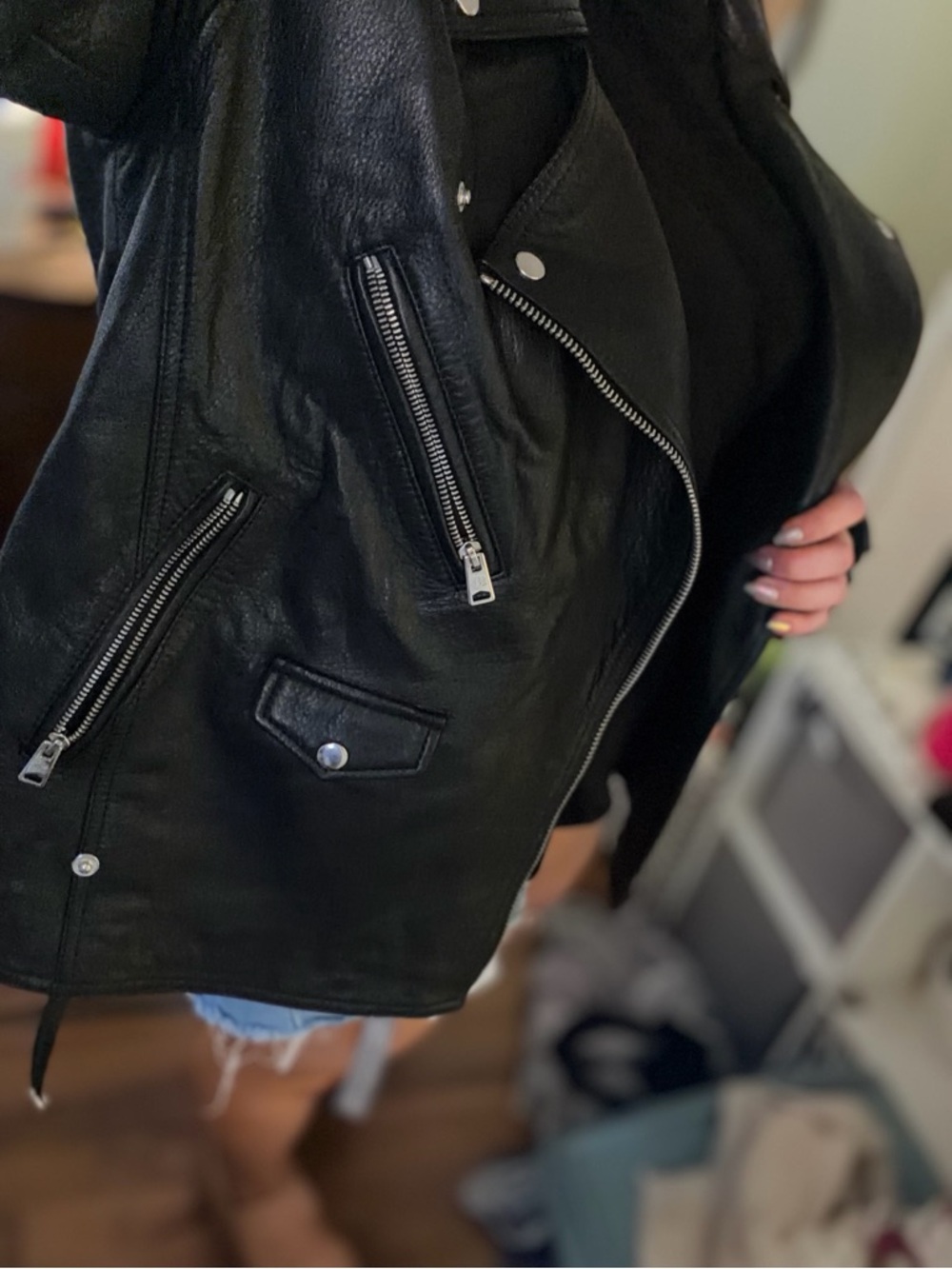Genuine Leather Oversized Moto Jacket - Picture 4 of 10